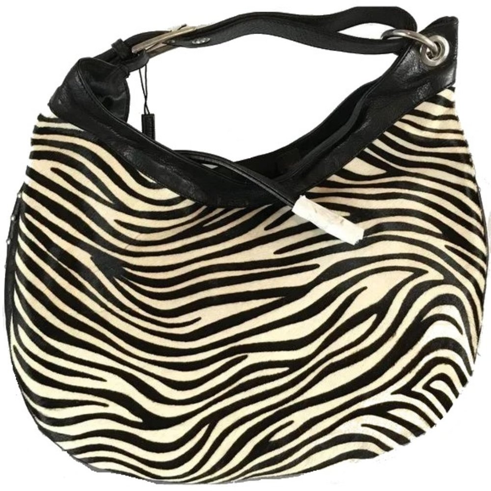 NWT Gwen Rawls Walking Art Black Shoulder Hobo Italian Leather Zebra Bag NEW